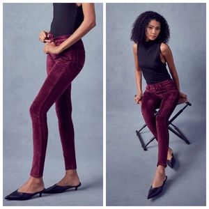 KanCan Ginny Mid-Rise Velvet Ankle Skinny Pants Burgundy Velour Size 1 / 24